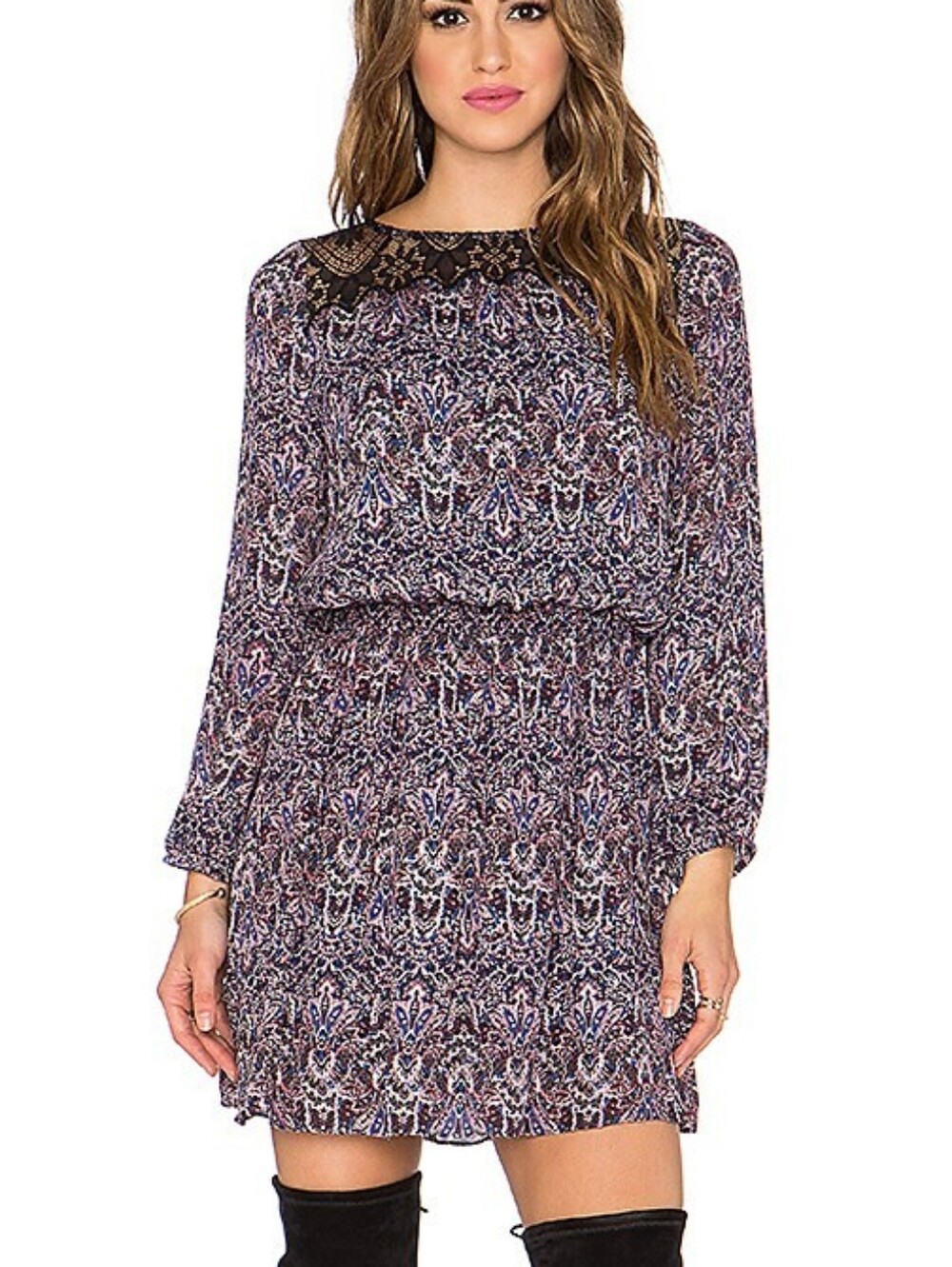 Joie Amedeo Dress in Charcoal & Caviarsilk Dress Lace Neckline Small